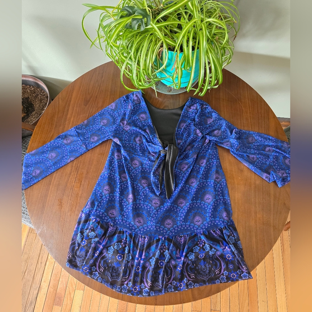 Shein, 3xl, Blue and Purple Long Sleeve Blouse, Bell Sleeves